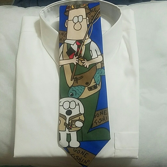 Mens Dilbert "Gone Fishing" Tie - Picture 1 of 5